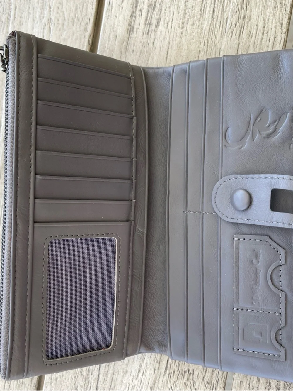 Roulens RFDI Women's Classic Gray Leather Zip Wallet Organizer